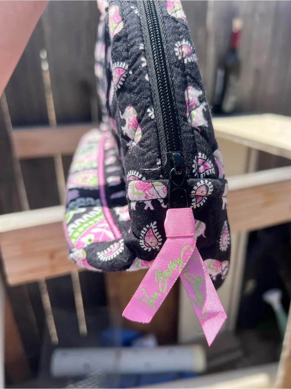 Vera Bradley Elephant Black Pink Satchel Handbag Zip Closure Retired 2007